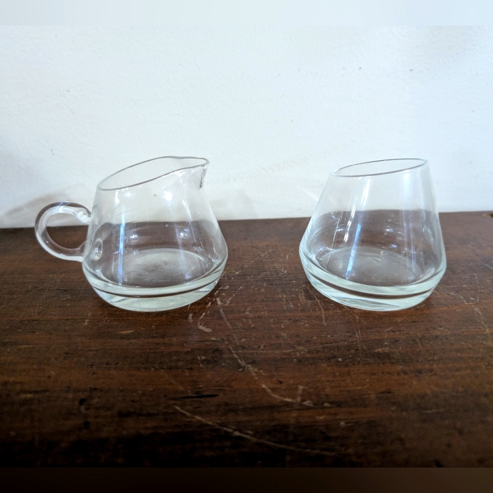 Vintage Dartington Crystal Devon Creamer & Sugar Bowl Set Frank Thrower MCM
